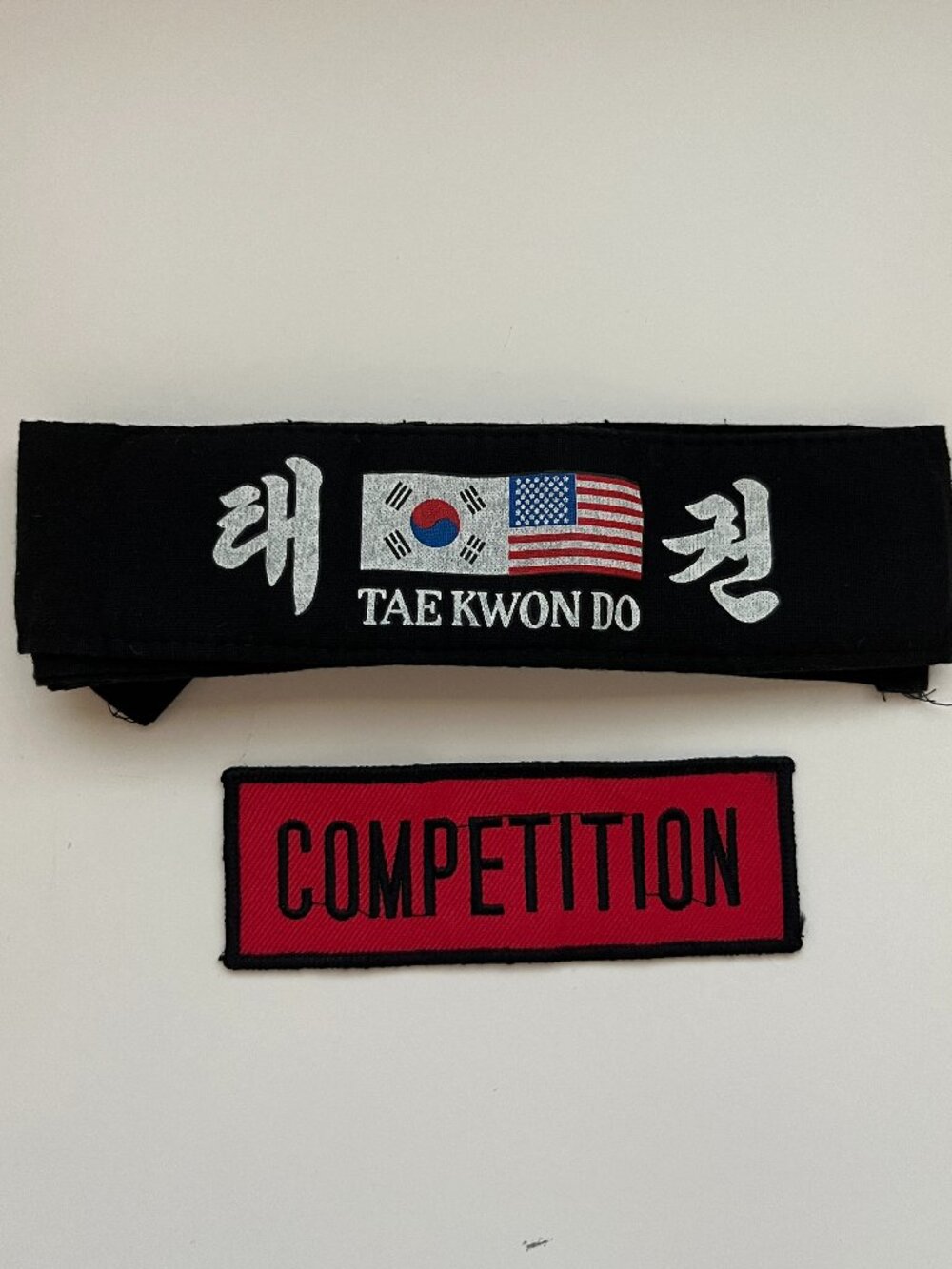 Taekwondo Black Headband + Competition patch martial arts 90s vintage USA Korea